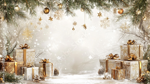 Elegant Gold Christmas Gifts   Winter Wonderland Scene
