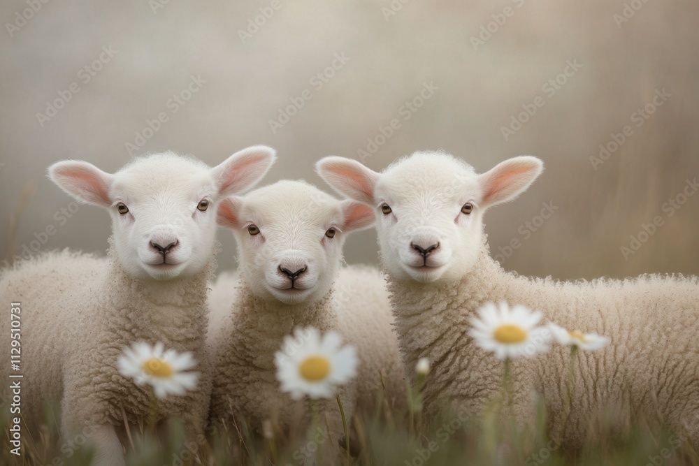animal playfulness, playful lambs with fluffy coats bounce in a field of blooming daisies, spreading mischief as they enjoy the breeze animal playfulness, playful lambs with fluffy coats bounce in a field of blooming daisies, spreading mischief as they enjoy the breeze