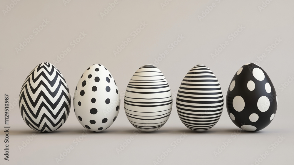 Stylish Black White Easter Eggs Geometric Patterns Holiday Decoration Stylish Black White Easter Eggs Geometric Patterns Holiday Decoration