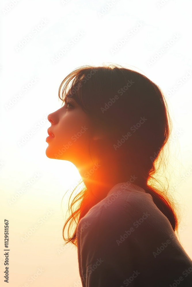 Silhouette, woman, sunset, backlit, serene. Silhouette, woman, sunset, backlit, serene.