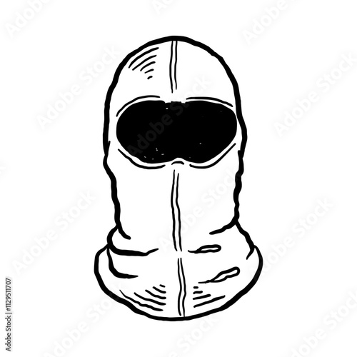 Balaclava Winter Face Mask, hand drawn line sketch vector illustration