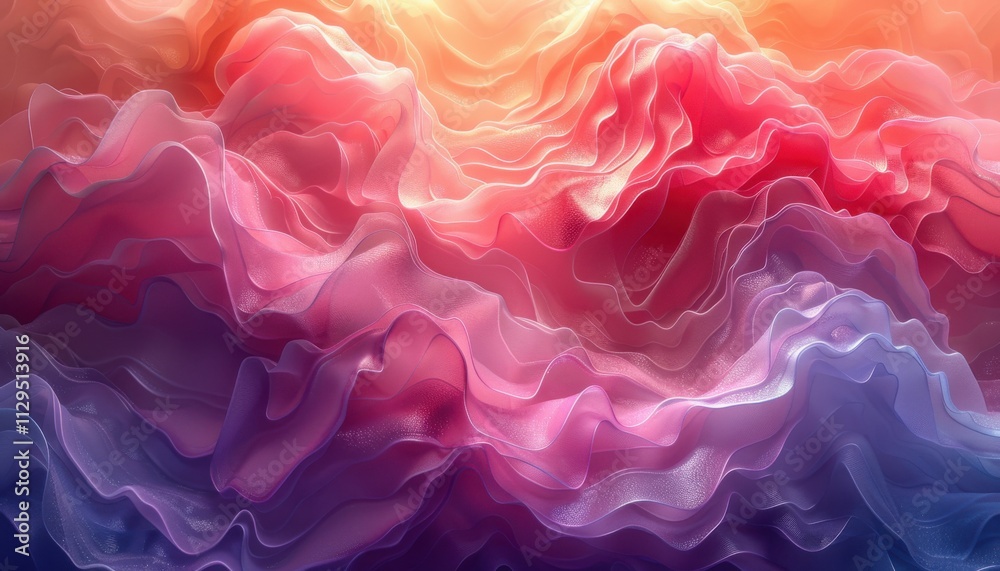 A colorful, abstract painting of a wave of pink and purple fabric A colorful, abstract painting of a wave of pink and purple fabric
