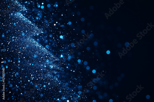 Blue big Christmas tree from glow shiny particles Winter theme for Xmas background, abstract blue background