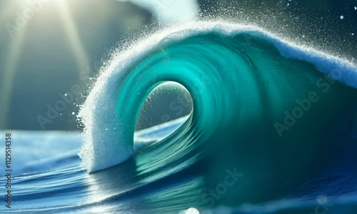 Majestic ocean waves crashing in sunlit splendor with dynamic motion and vivid colors