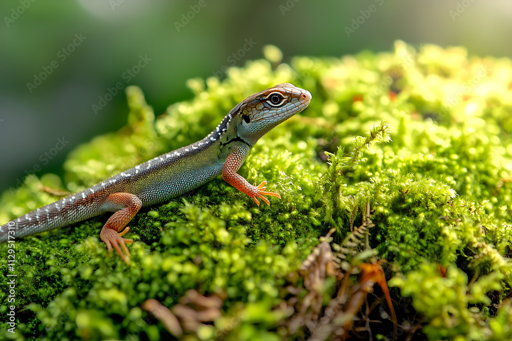 Common forest lizard on green moss, Lacerta vivipara, reptile living in Northern Europe and central asia Common forest lizard on green moss, Lacerta vivipara, reptile living in Northern Europe and central asia