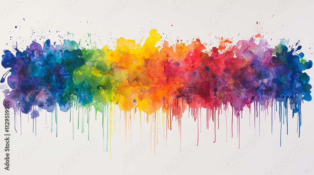 Fototapeta premium Vibrant Rainbow Watercolor Paint Splashes Dripping Colors Abstract Art Background