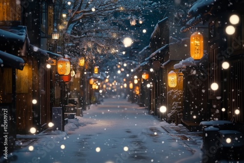 Charming Snowy Street at Night