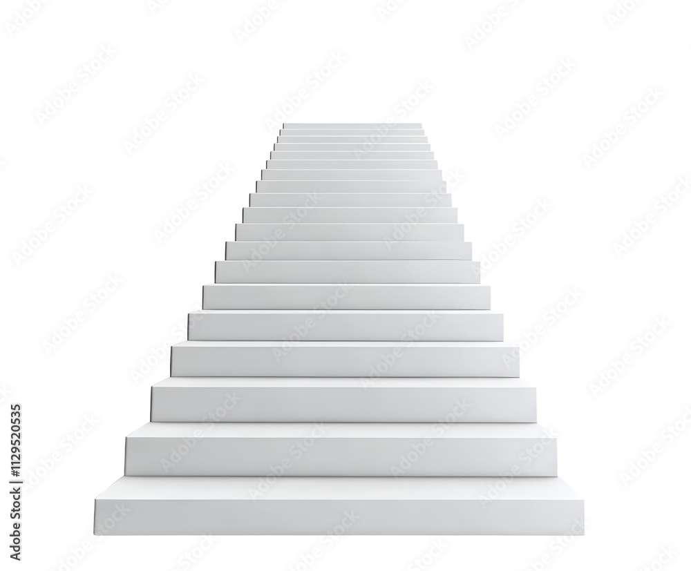 White staircase with evenly spaced steps, isolated on white. White staircase with evenly spaced steps, isolated on white.