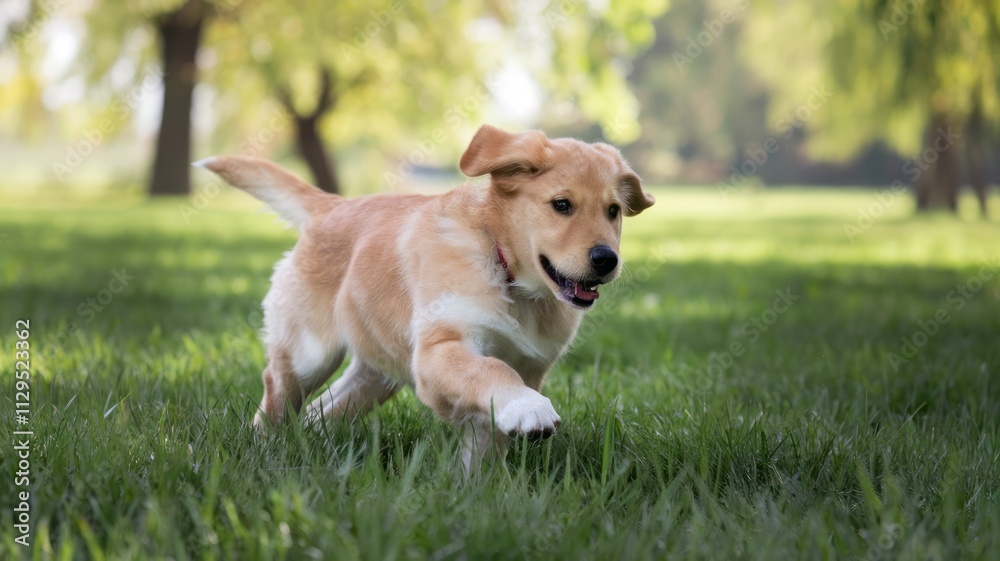 Puppy dog playing and running at the park Puppy dog playing and running at the park