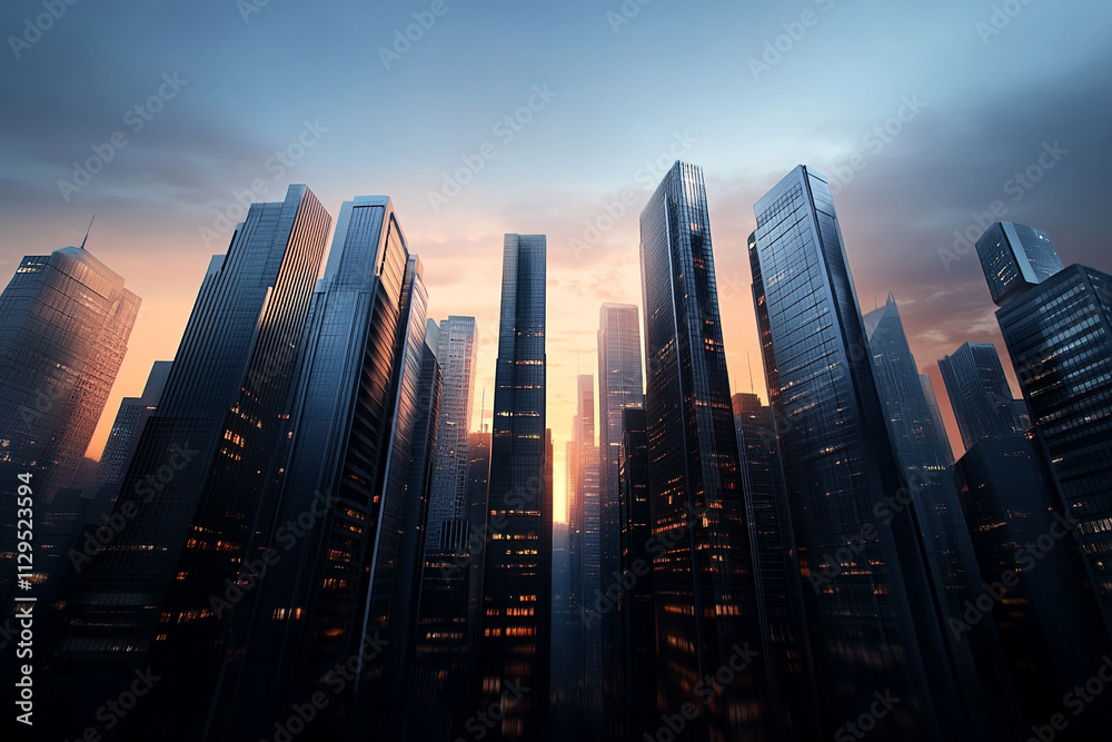 Fototapeta premium Skyscrapers reflecting light during twilight hours