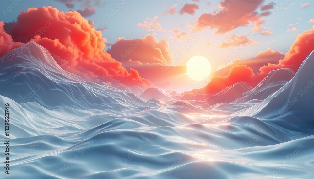 Obraz premium A beautiful sunset over a mountain range with a river flowing through it
