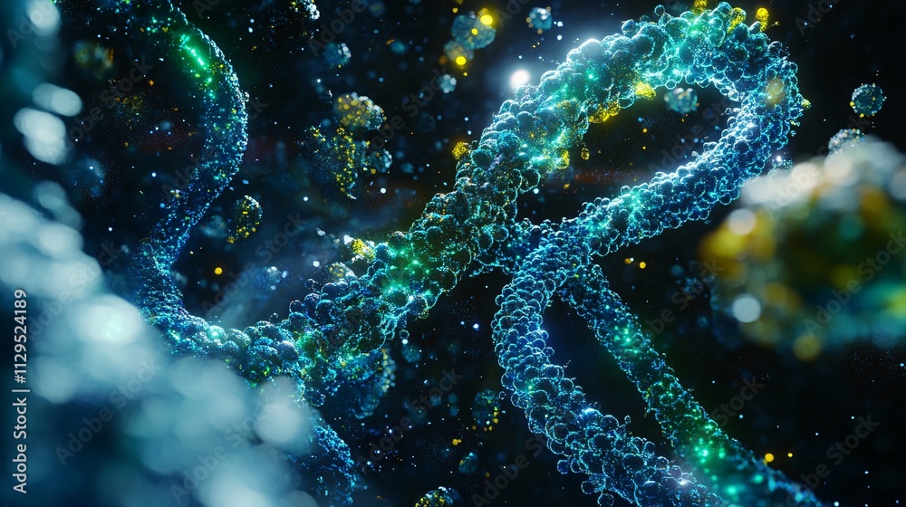 Glowing DNA Strand Microscopic View Science Background Glowing DNA Strand Microscopic View Science Background
