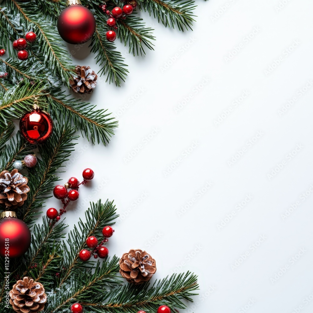 Elegant Christmas Frame with Pine Branches & Decor Elegant Christmas Frame with Pine Branches & Decor