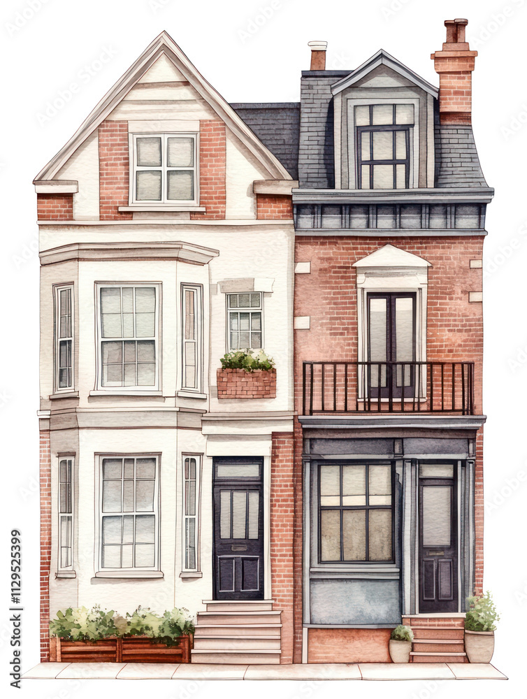 Fototapeta premium PNG English rowhouse architecture illustration urban.