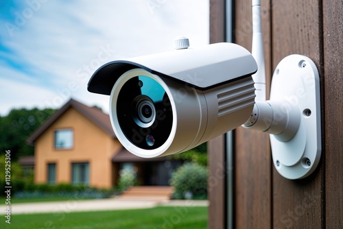 Close-up Glance of a Security Camera Monitoring Home Technology and Surveillance Advancements photo