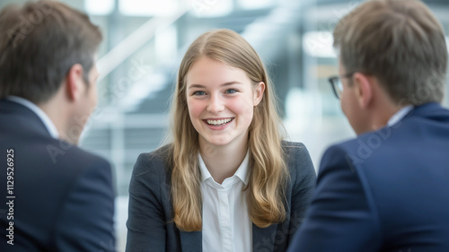 Schülerin im Bewerbungsgespräch mit Geschäftsleuten photo