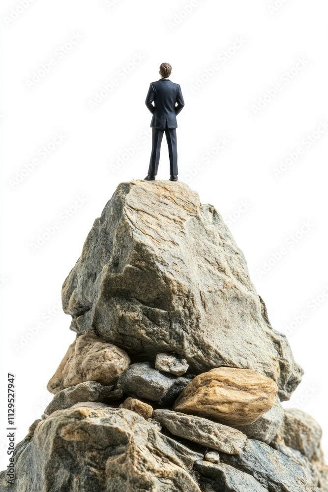 Miniature figure atop a rock pile. Miniature figure atop a rock pile.