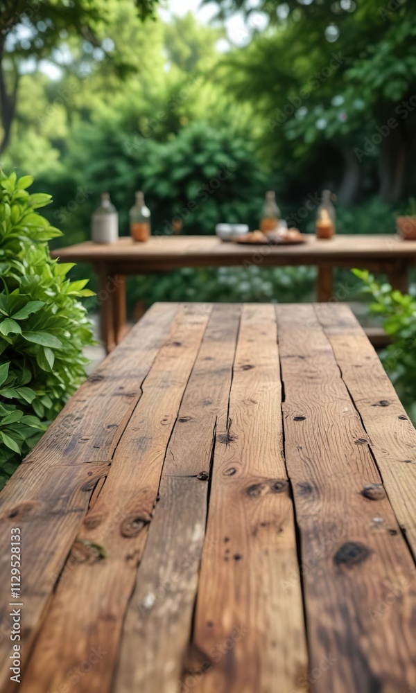 Rustic wooden table with blurred greenery background, blur, rustic, defocused, table, natural Rustic wooden table with blurred greenery background, blur, rustic, defocused, table, natural