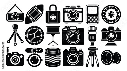 Photography related icon editable stroke outline  set of different types small icons isolated on white background flat vector illustration