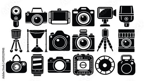 Photography related icon editable stroke outline  set of different types small icons isolated on white background flat vector illustration