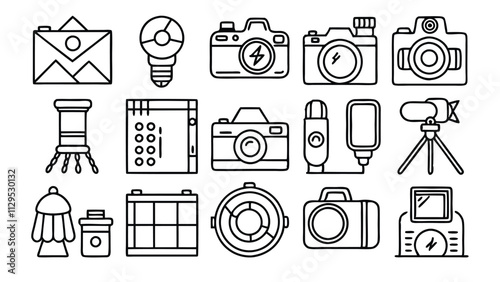 Photography related icon editable stroke outline  set of different types small icons isolated on white background flat vector illustration
