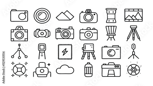 Photography related icon editable stroke outline  set of different types small icons isolated on white background flat vector illustration