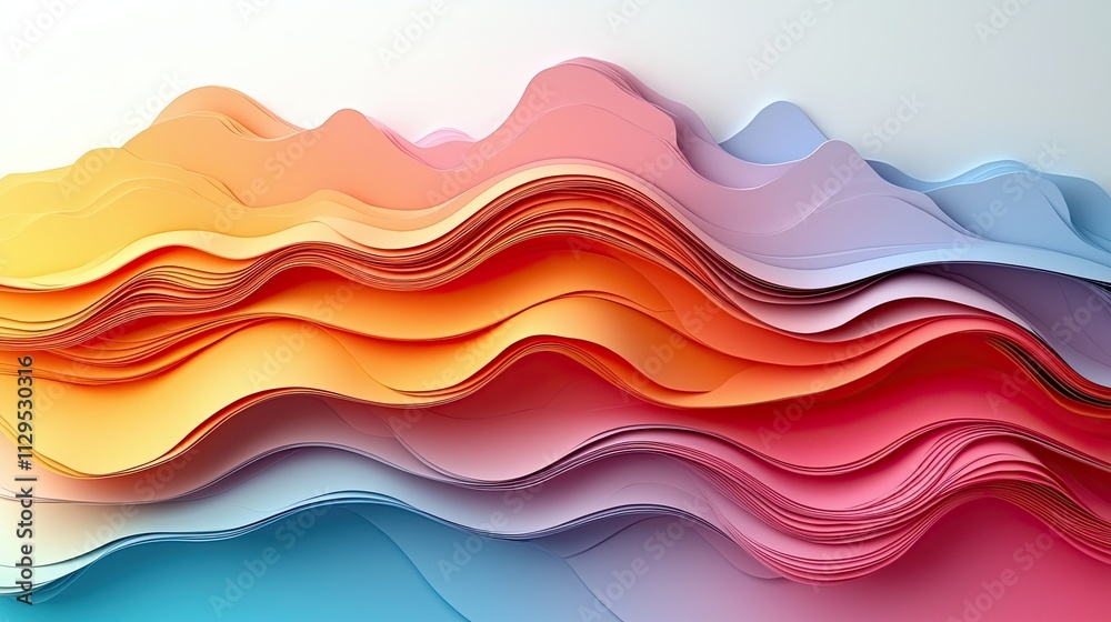 Brightly colored waves of paper create an abstract design in smooth gradients Brightly colored waves of paper create an abstract design in smooth gradients