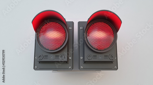 Double Red Traffic Light Signal  Illuminated LED Stoplight  Transportation Safety photo