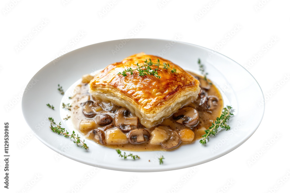 Delicious Plate of Mushroom Pot Pie Isolated on a Transparent Background Delicious Plate of Mushroom Pot Pie Isolated on a Transparent Background