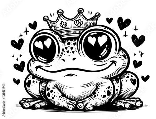 Frog in a crown with hearts vector water  valentine's day, celebration lovely heart