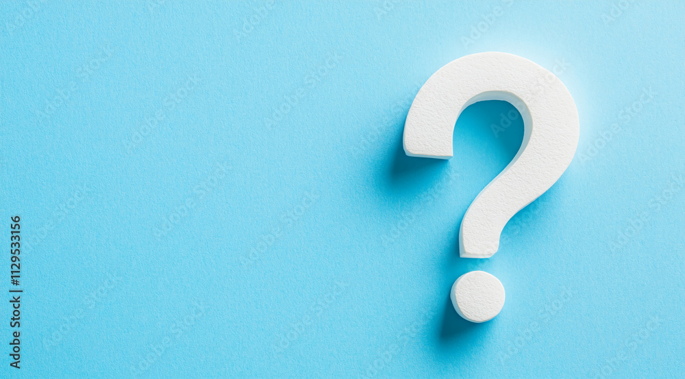 White question mark on a light blue background, emphasizing curiosity and uncertainty in communication White question mark on a light blue background, emphasizing curiosity and uncertainty in communication