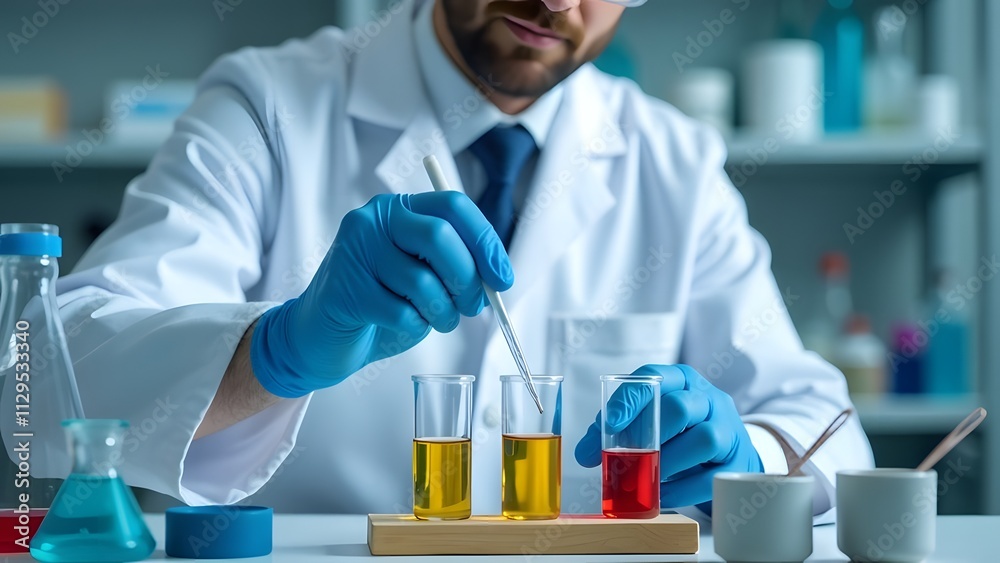Scientist conducting chemistry experiment in modern laboratory for research and innovation Scientist conducting chemistry experiment in modern laboratory for research and innovation