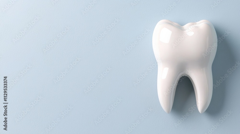 3d rendering of a white tooth on a light blue background. the tooth appears to be made of ceramic or porcelain and has a smooth, glossy finish. 3d rendering of a white tooth on a light blue background. the tooth appears to be made of ceramic or porcelain and has a smooth, glossy finish.