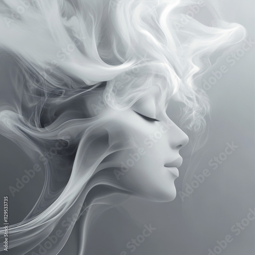 Abstract Portraits of Human Faces Emerging from Swirling Smoke with Ethereal and Monochromatic Art Style