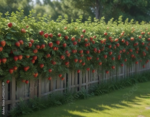 Spruce branches form a living fence around a strawberry bush, garden, spruce photo