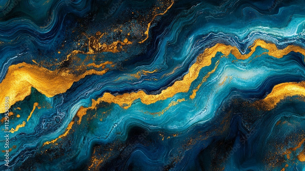 Abstract blue and gold wavy patterns create stunning artistic design for decor Abstract blue and gold wavy patterns create stunning artistic design for decor
