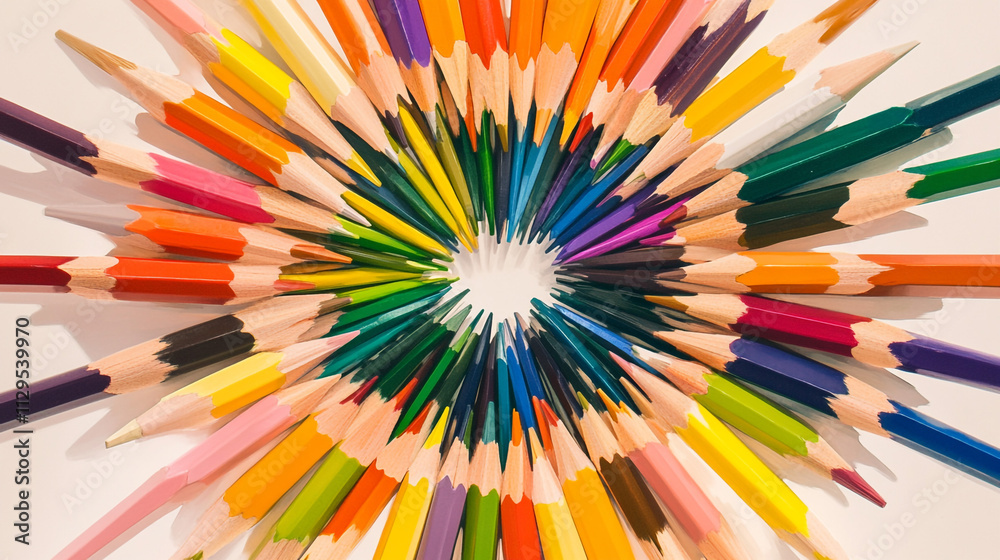 Colorful Pencils Arranged in a Circle Art Supplies Rainbow Creativity Education Colorful Pencils Arranged in a Circle Art Supplies Rainbow Creativity Education