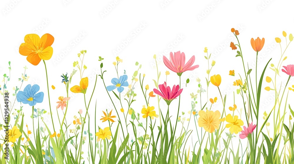 Fototapeta premium Vibrant Wildflower Meadow: A Colorful Floral Border