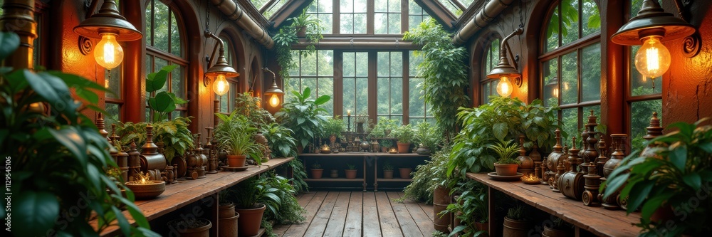 A tranquil greenhouse filled with lush greenery and warm lighting, ideal for showcasing nature, gardening, or interior design themes. A tranquil greenhouse filled with lush greenery and warm lighting, ideal for showcasing nature, gardening, or interior design themes.