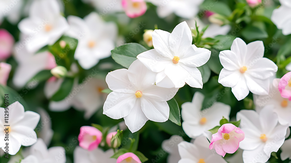 Vibrant white and pink flowers bloom in lush garden, showcasing beauty and freshness Vibrant white and pink flowers bloom in lush garden, showcasing beauty and freshness
