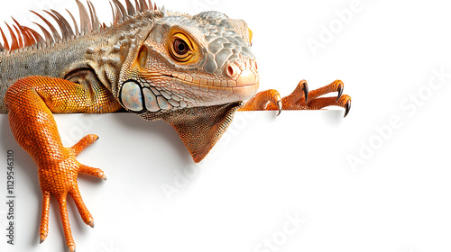 Iguana holding blank sign, showcasing its vibrant colors and unique features. This captures intriguing nature of reptiles