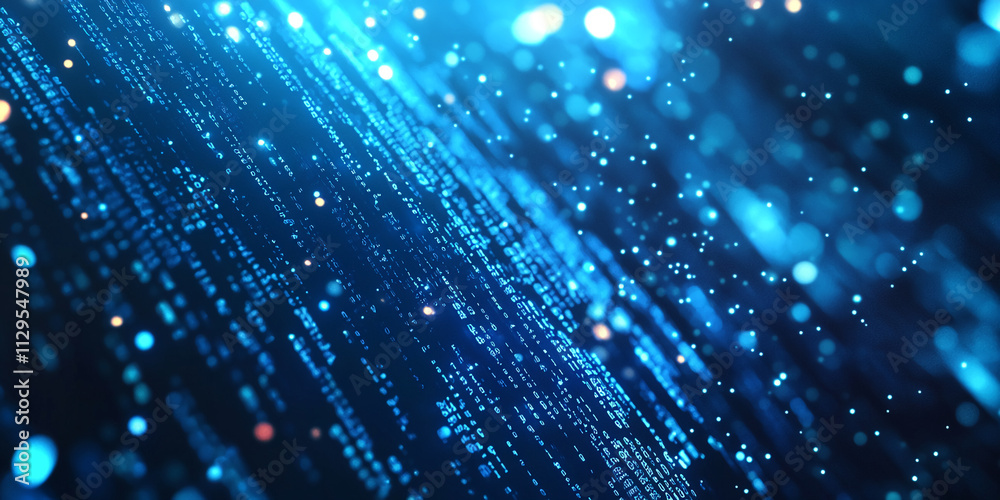 Digital particles float through a blue and black background creating a mesmerizing visual experience in a futuristic environment Digital particles float through a blue and black background creating a mesmerizing visual experience in a futuristic environment