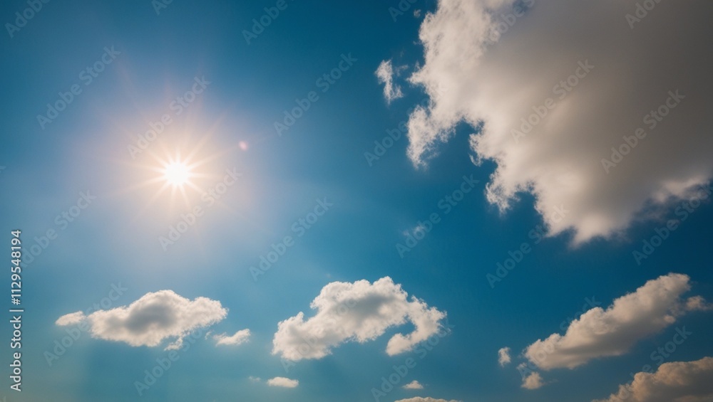 Fluffy white clouds drift across a bright blue summer sky Fluffy white clouds drift across a bright blue summer sky