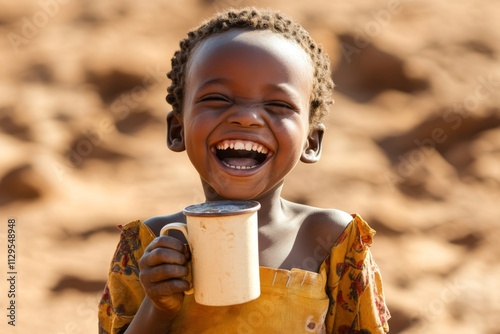 African Child's Joyful Water Moment photo