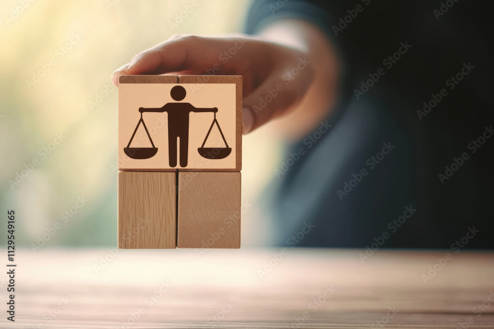 Hand holding Human justice scale on wooden block , business ethics and corporate compliance concept
Hand holding Human justice scale on wooden block , business ethics and corporate compliance concept
