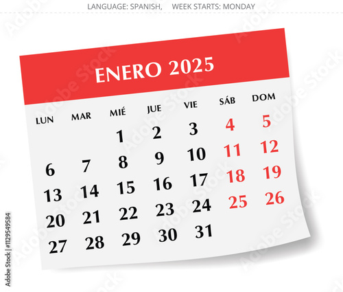 2025 Spanish January calendar - month Enero. illustrations for Spain