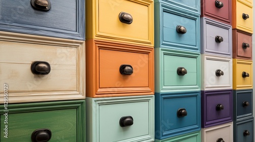 Colorful drawers in a row.