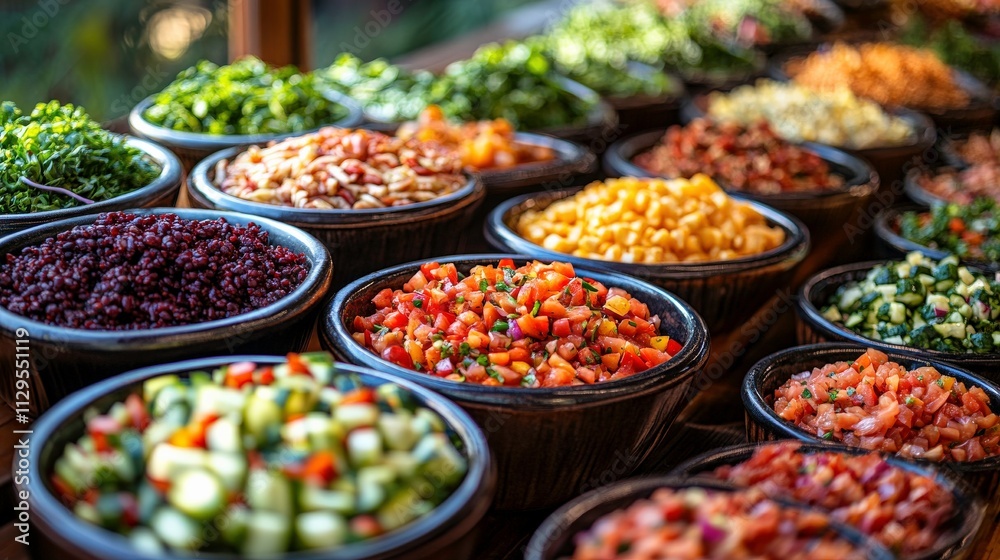 Vibrant Display of Freshly Prepared Vegetables in Bowls, Showcasing a Variety of Colors and Textures for Healthy Eating Inspiration and Culinary Creativity Vibrant Display of Freshly Prepared Vegetables in Bowls, Showcasing a Variety of Colors and Textures for Healthy Eating Inspiration and Culinary Creativity