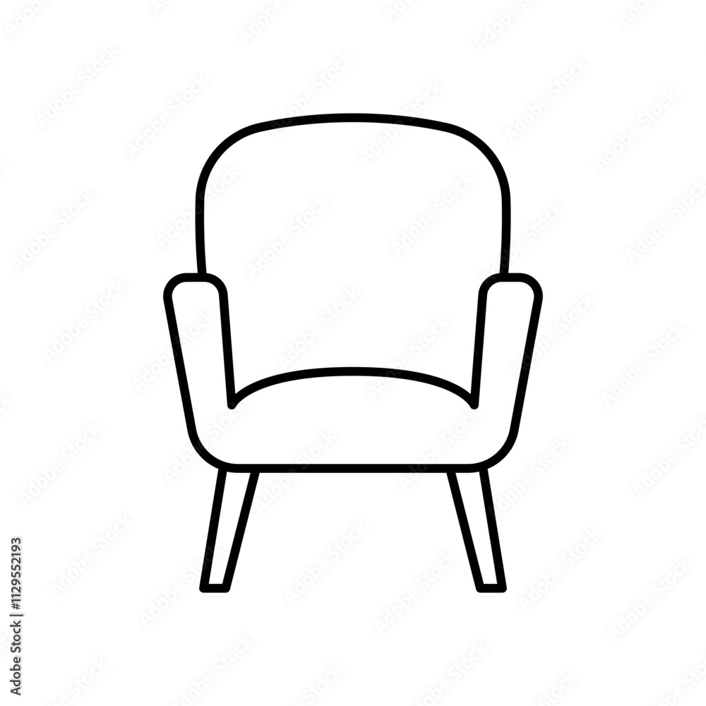 Soft armchair with legs icon. Black outline linear silhouette. Editable strokes. Front view. Vector simple flat graphic illustration. Isolated object on white background. Isolate. Soft armchair with legs icon. Black outline linear silhouette. Editable strokes. Front view. Vector simple flat graphic illustration. Isolated object on white background. Isolate.