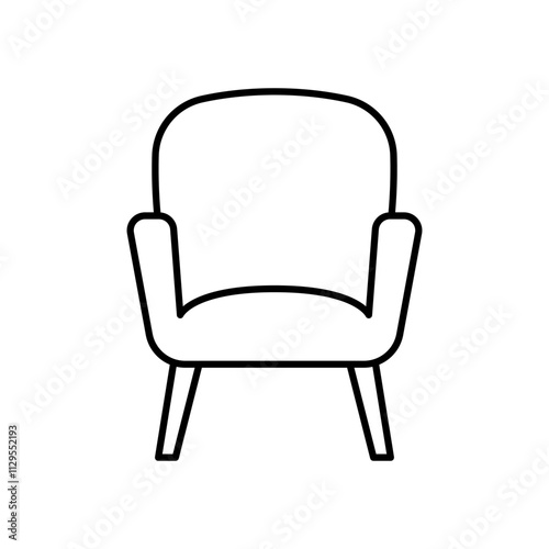 Soft armchair with legs icon. Black outline linear silhouette. Editable strokes. Front view. Vector simple flat graphic illustration. Isolated object on white background. Isolate.